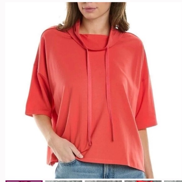 Eileen Fisher Tops - - Eileen Fisher Coral Funnel Neck Short Sleeve Boxy Organic Cotton Top XL